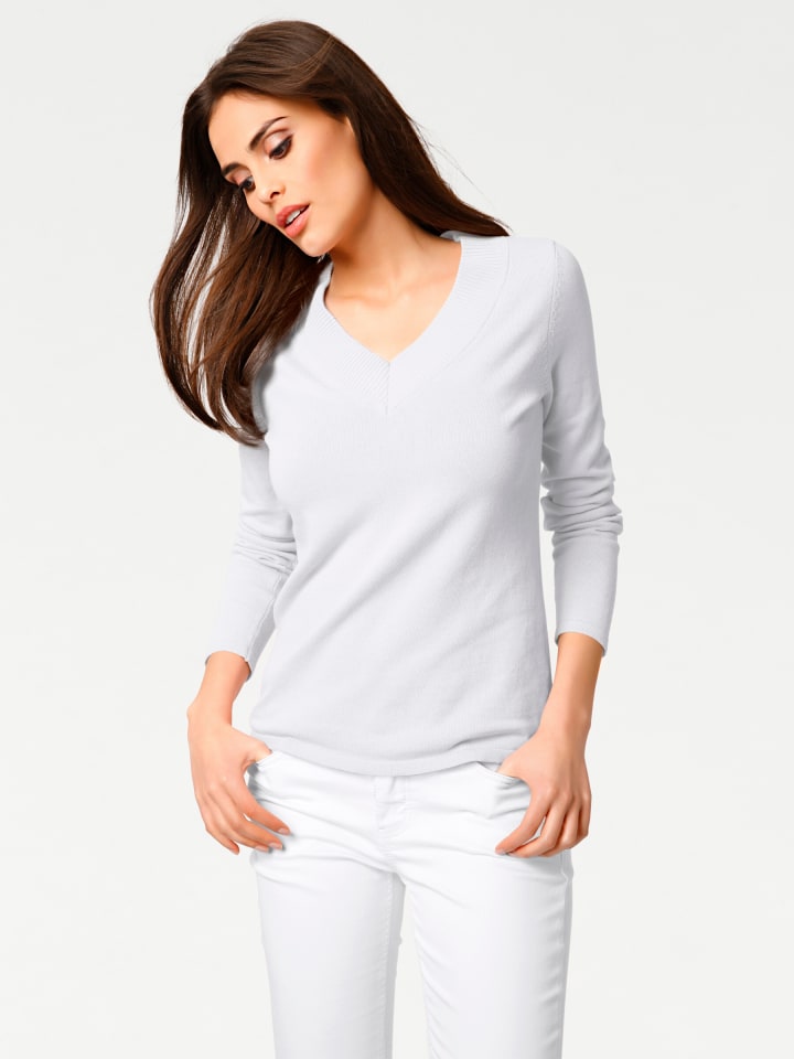 V-Pullover in weiß