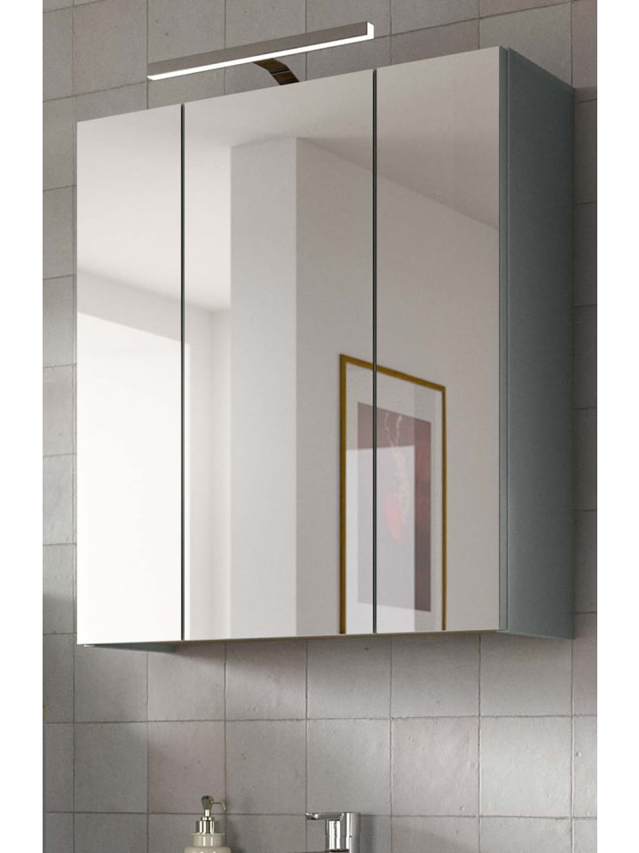 Spiegelschrank grün, Badschrank skandinavisch 3-türig 60 x 68 cm