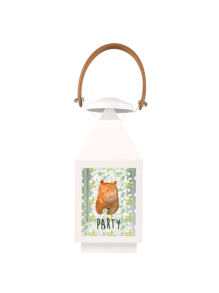 Kerzenständer Bär Party mit Spruch in Transparent