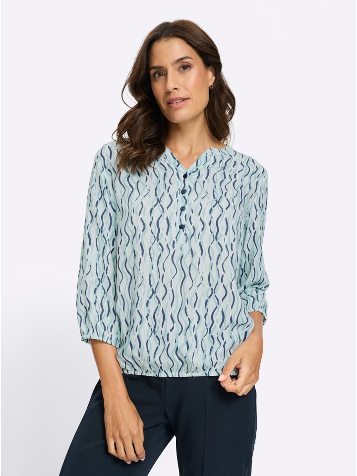 Druck-Bluse in kalkmint-weiß-bedruckt