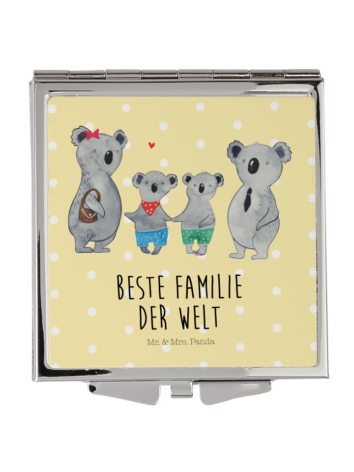 Klappbarer Spiegel Koala Familie zwei mit Spruch in Gelb Pastell