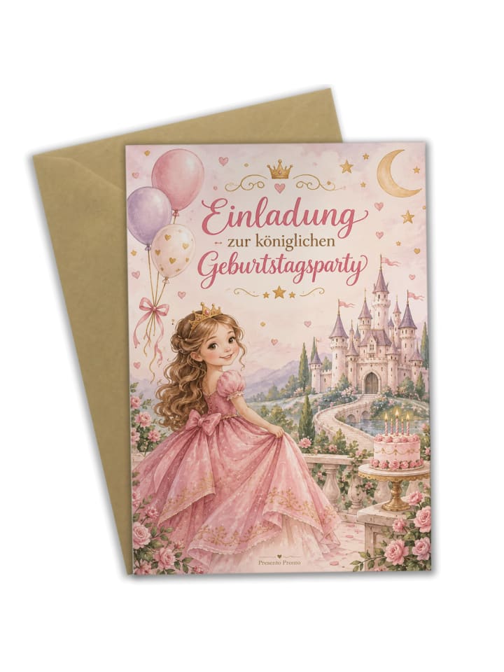Glückwunschkarte Prinzessin rosa Design mit Spruch in Weiß