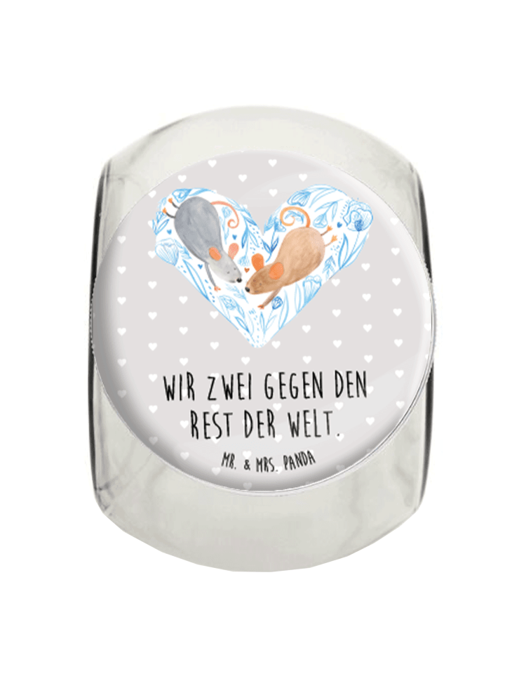 Bonbonglas Mäuse Herz mit Spruch in Grau Pastell