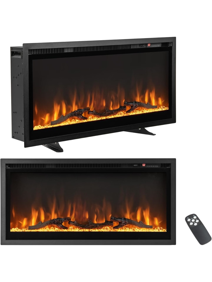 36" Elektrokamin 750W/1500W in Schwarz