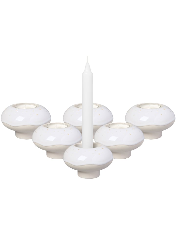 6er Set Kerzenhalter Donut Winter Glow in Beige ø 9,1 cm