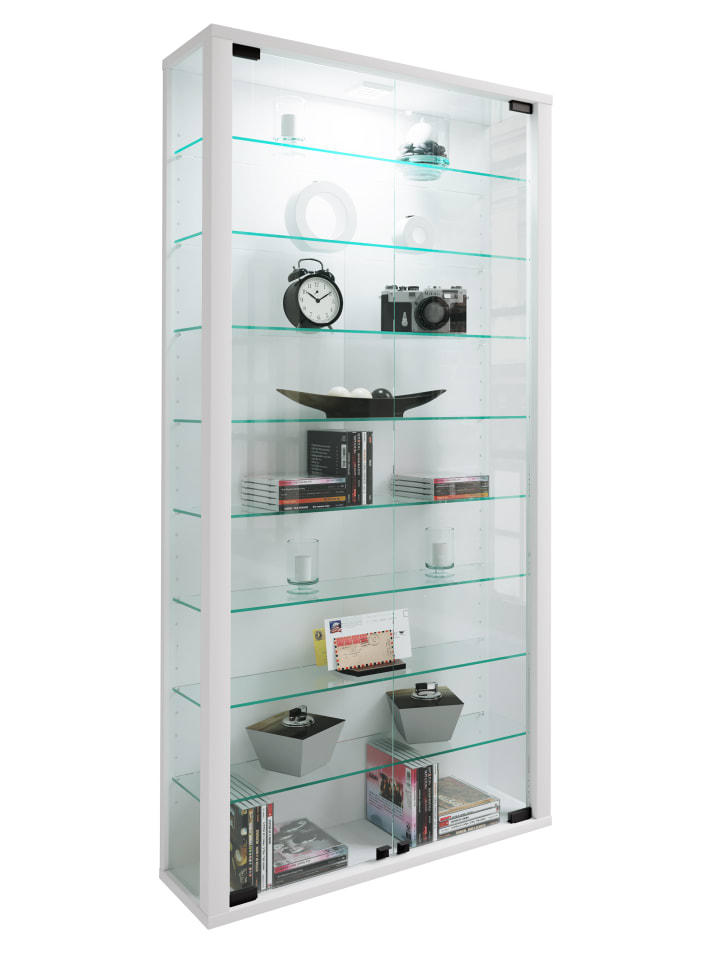 Holz Glas Stand Vitrine Sammelvitrine Lumo Maxi in Weiß