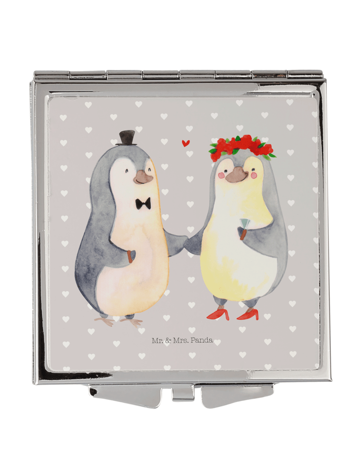 Schminkspiegel Pinguin Heirat ohne Spruch in Grau Pastell