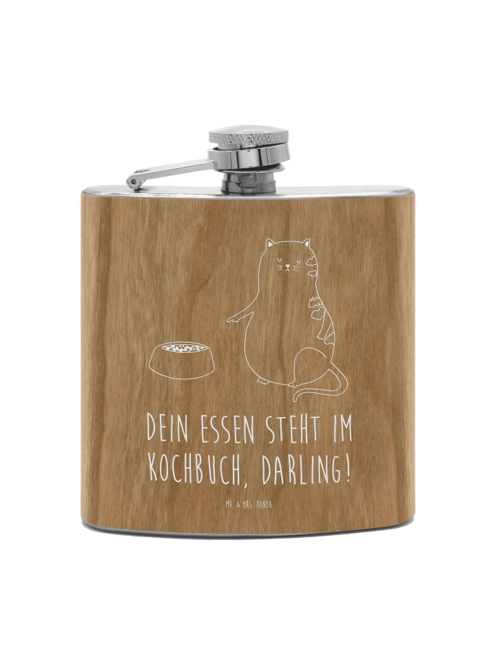 Flachmann Katze Fressen mit Spruch in Braun