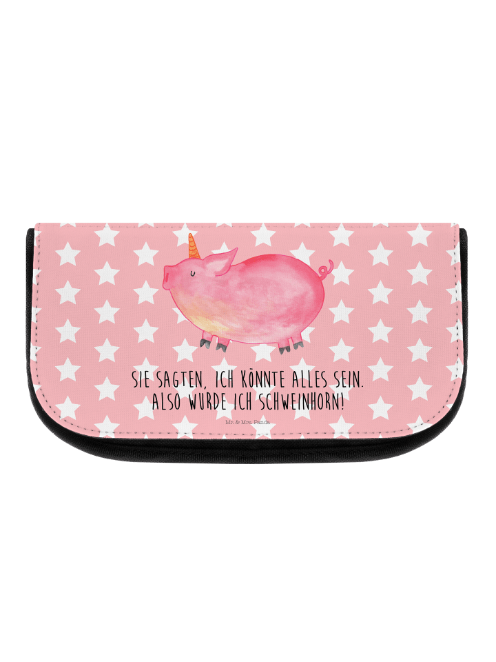 Kulturtasche Einhorn Schwein mit Spruch in Rot Pastell