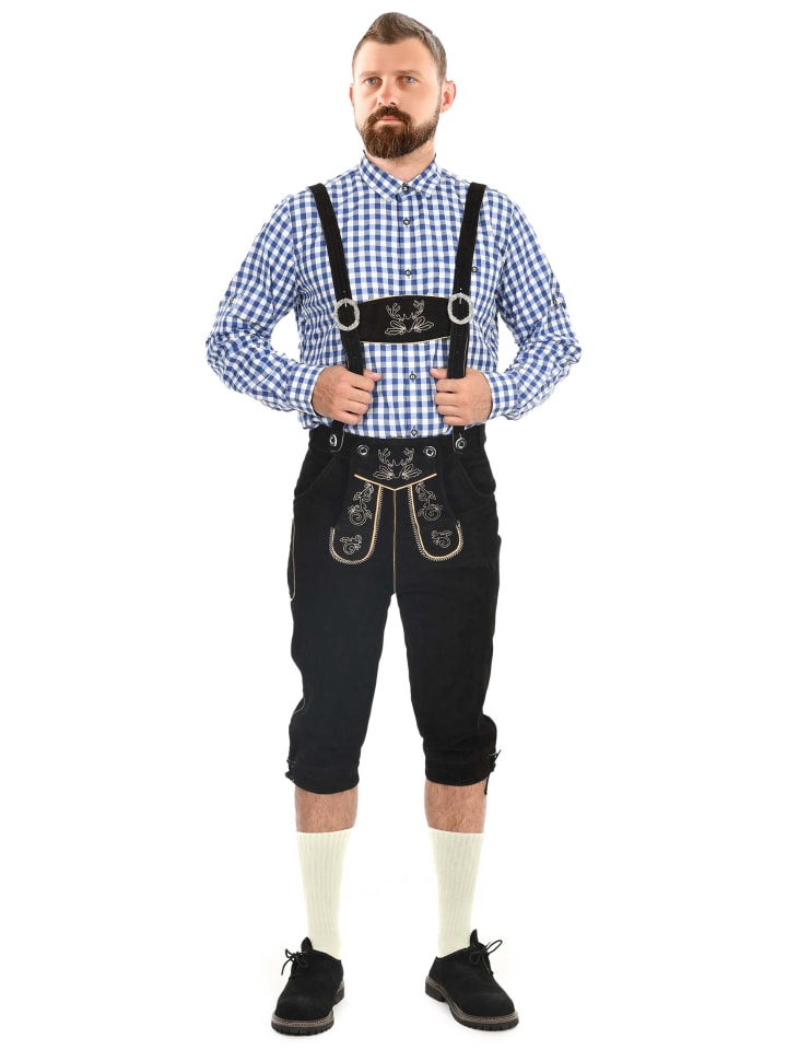 A. Salvarini Herren Trachten Lederhose Kniebundlederhose AS450 in Schwarz