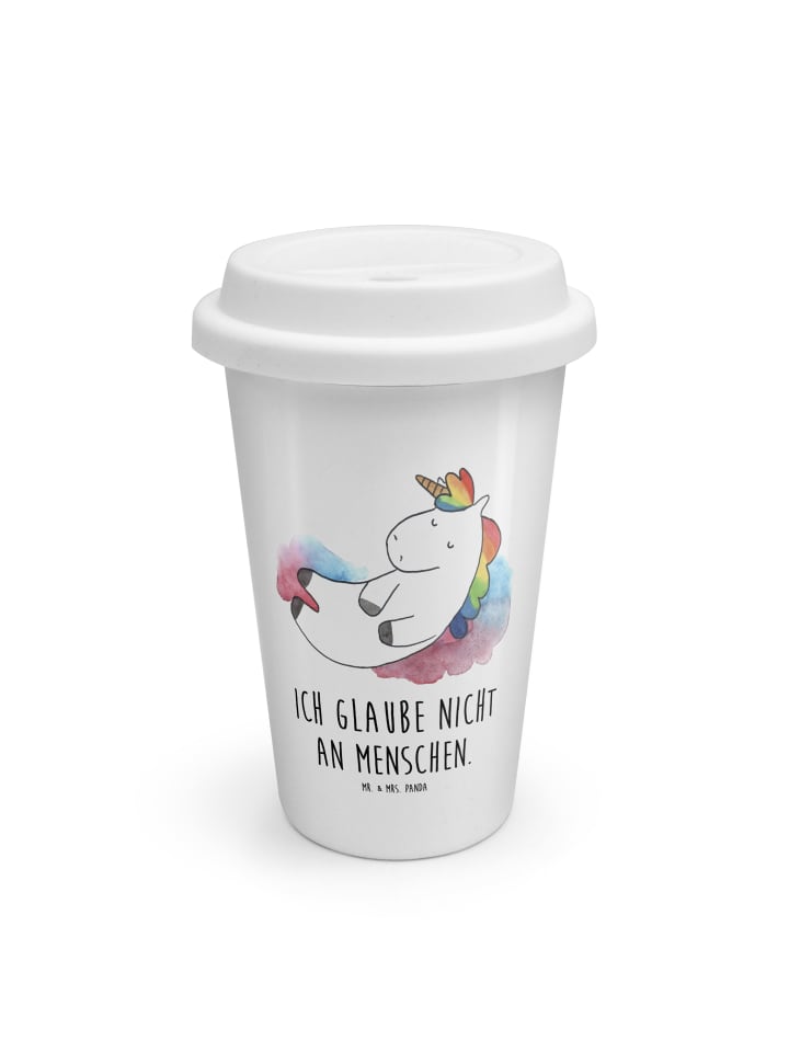 Thermobecher To Go Einhorn Wolke 7 mit Spruch in Weiß
