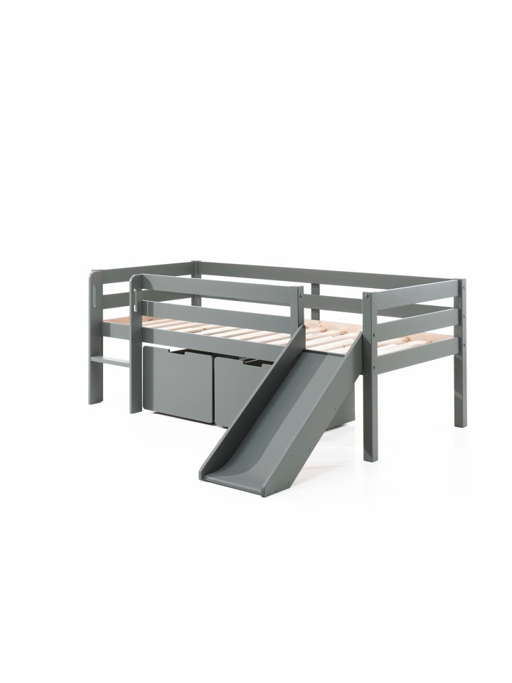 KOJENBETT mit Rutsche Karolina 208x83x175 aus Massivholz in Grau
