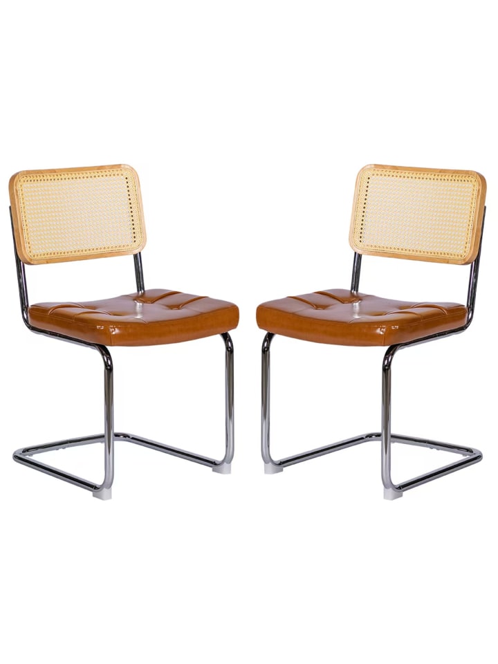 Esszimmerstuhl in Braun Kunstleder mit Chrombeinen 2er Set