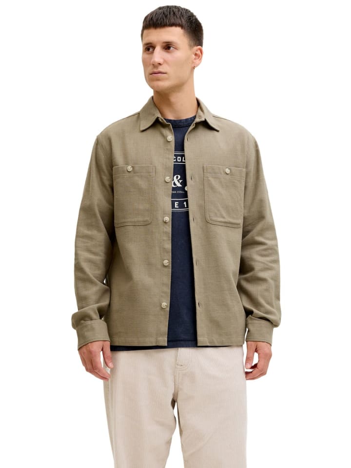 Hemd JPRBLURAYLE LINEN BL. SOLID LS in Braun
