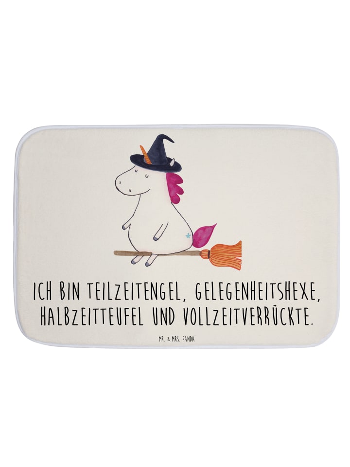 Badteppich Einhorn Hexe mit Spruch in Weiß