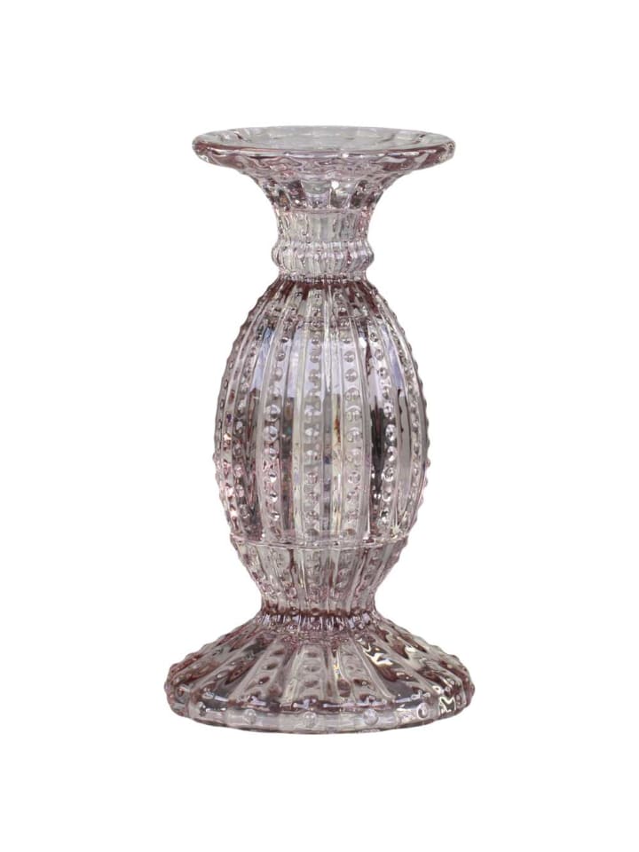 Kerzenhalter mit Perlkante Glas Taupe 19x10 cm