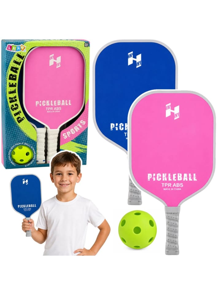 Tennis-, Badminton- und Pickleball-Schlägerset in Pink und Blau