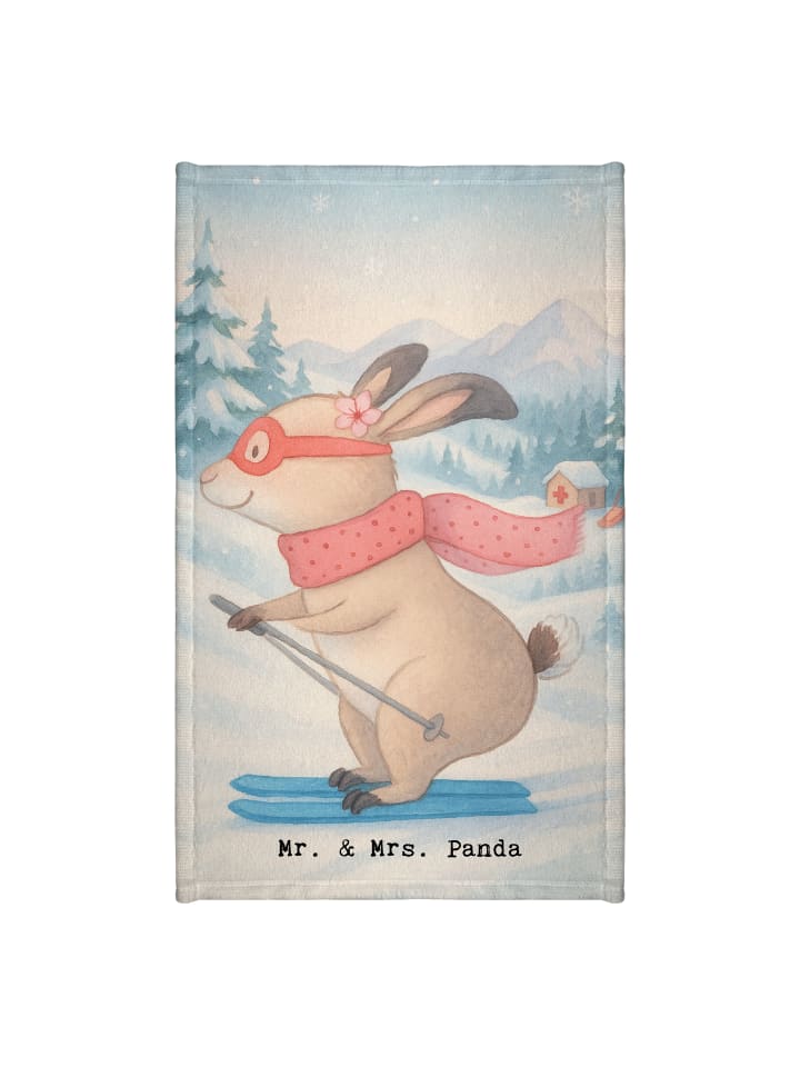Handtuch Hase Skifahren Design ohne Spruch in Weiß