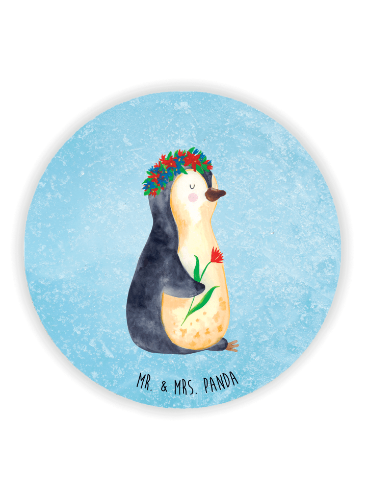 Magnet Pinguin Blumen ohne Spruch in Eisblau