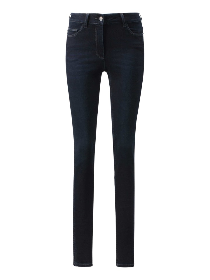 Schlanke Five-Pocket-Jeans, Raffung in blue / black