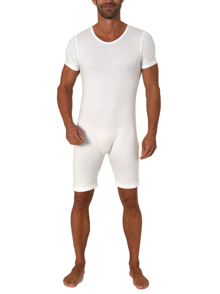 Pflegebody kurzarm diagonalem Reißverschluss - 51420 in weiss