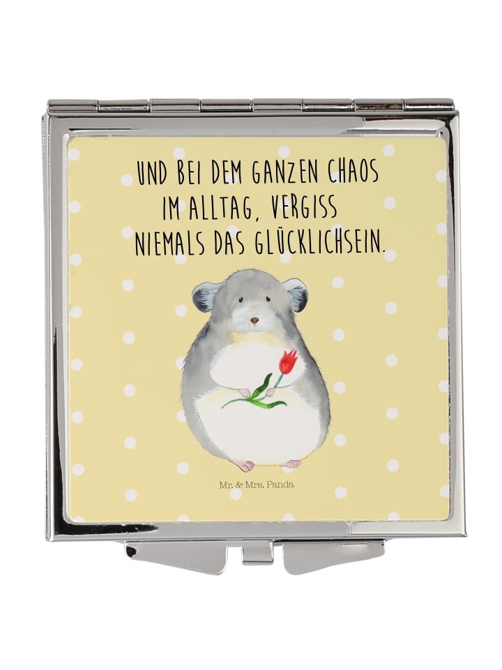 Handspiegel Chinchilla Blume mit Spruch in Gelb Pastell