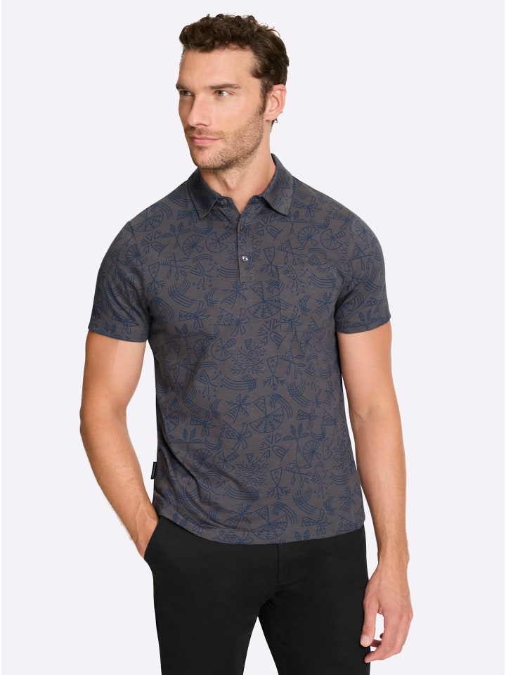 Kurzarm-Poloshirt in anthrazit-bedruckt
