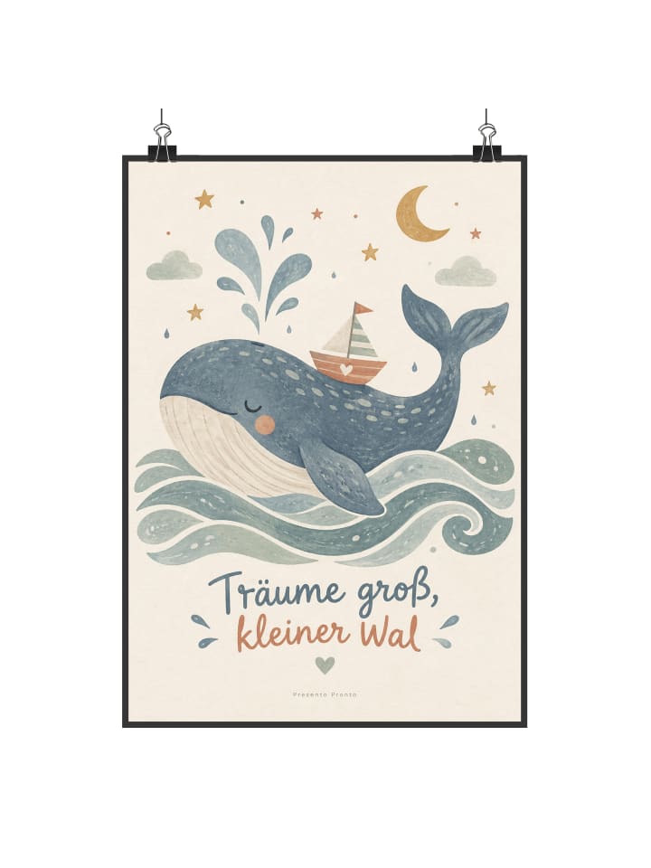 Wandbild Wal liebevoll Design mit Spruch in Weiß