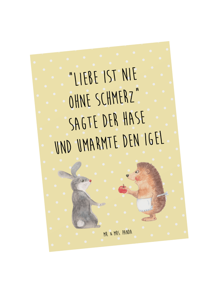 Postkarte Hase Igel mit Spruch in Gelb Pastell
