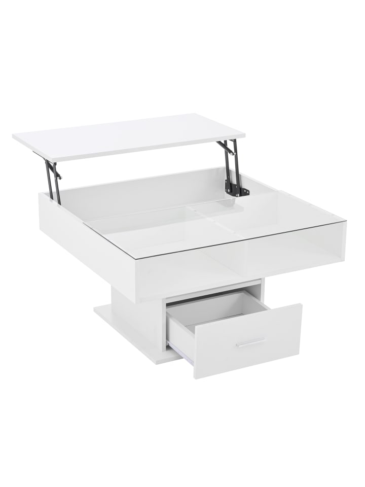 Hochglanz Lift Couchtisch mit LED und flexiblem Stauraum, Weiß