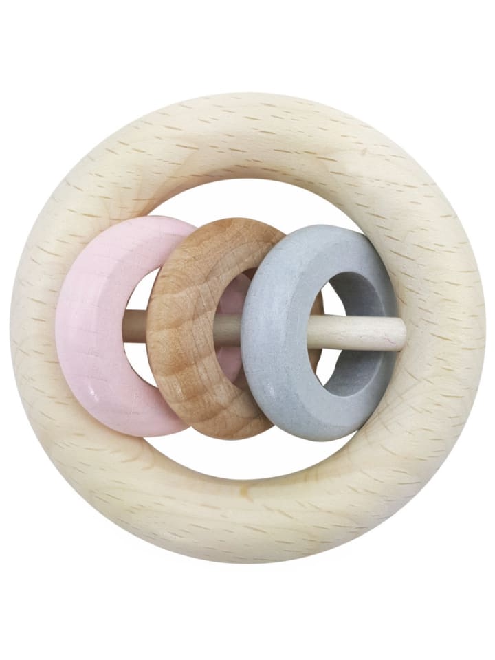Rassel "3 Ringe" in Natur/Rosa