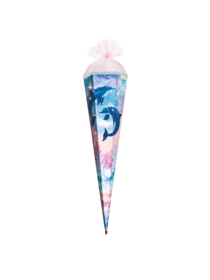 Schultüte groß Delfine 85 cm,Glitter Glitzerborte in Bunt
