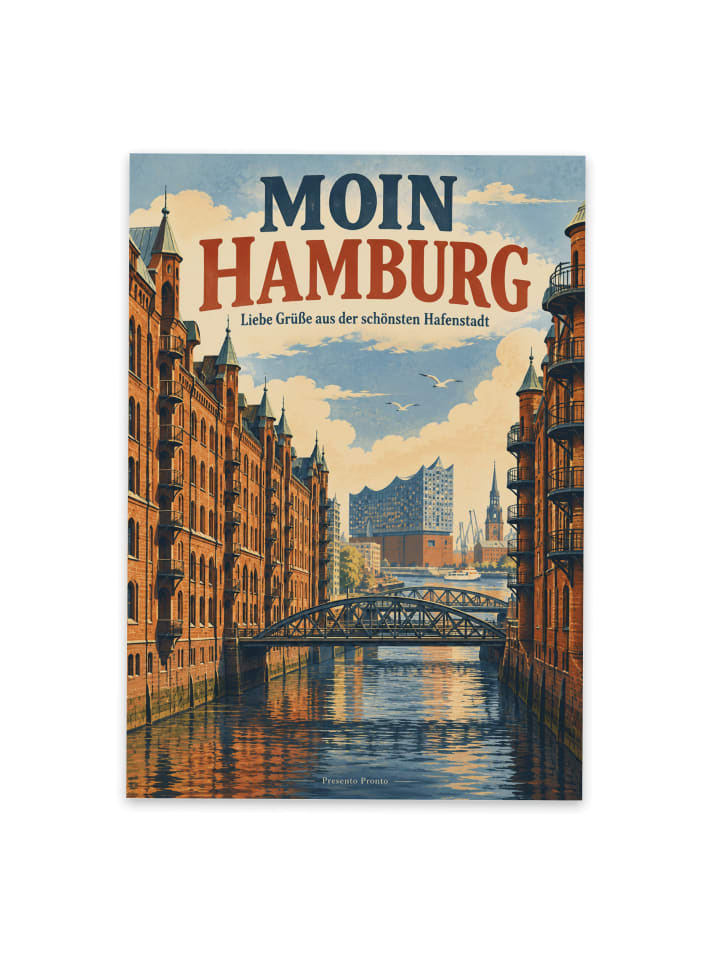 Grußkarte Speicherstadt zeitlos Design mit Spruch in Weiß