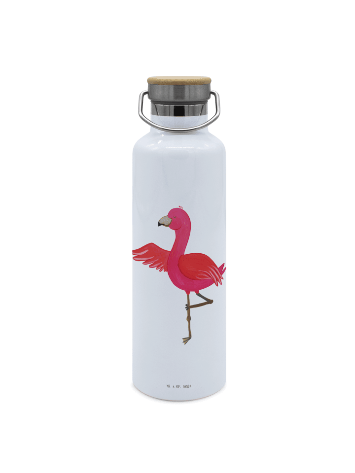 Mehrwegflasche Flamingo Yoga ohne Spruch in Weiß