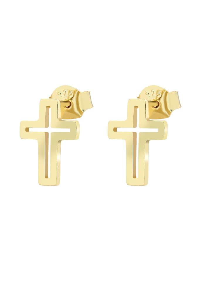 Damen Ohrstecker Kreuz aus 925 Silber in gold