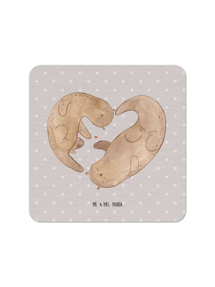 Glasuntersetzer Otter Herz ohne Spruch in Grau Pastell