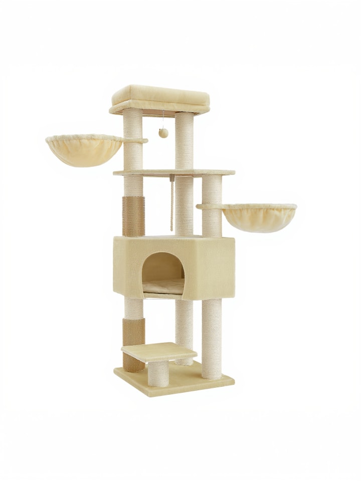 Katzenbaum Clawfy in Sandbeige-Beige - (B)50 x (H)160 x (T)50 cm