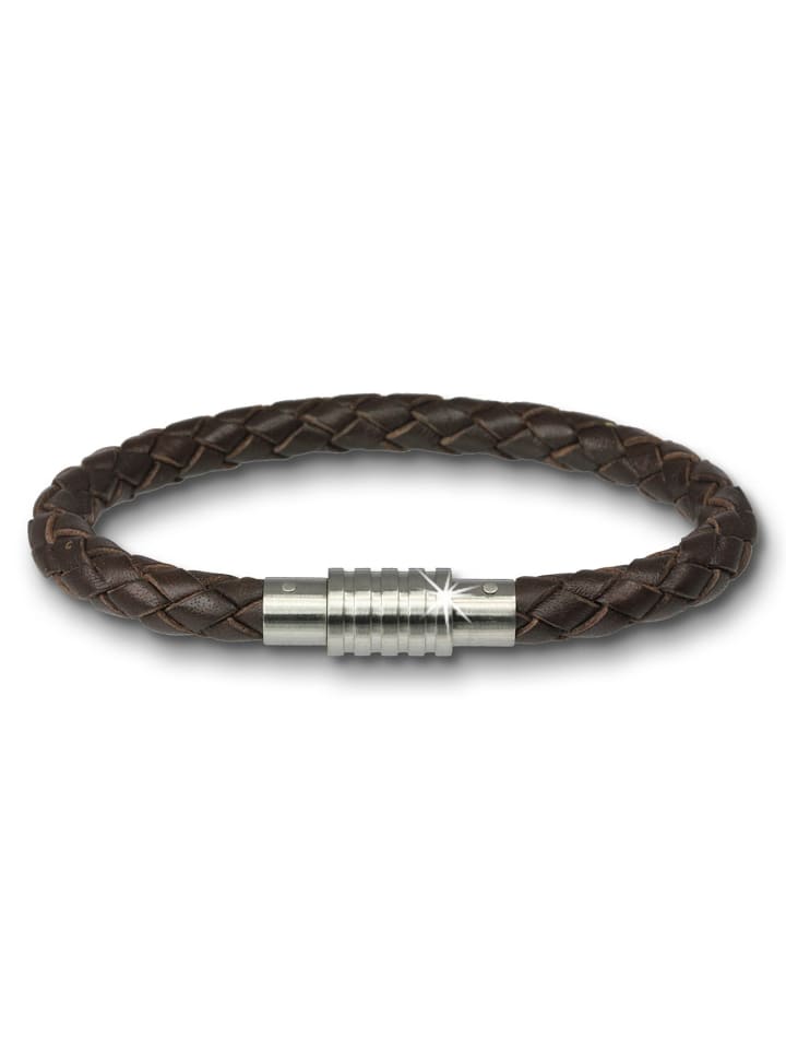 Armband geflochtenes Rindsleder, Edelstahl ca. 19cm ca. 7mm (Leder)