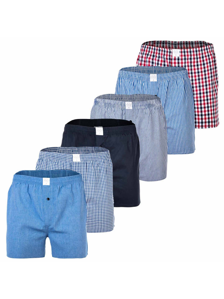 Web-Boxershorts 6er Pack in Rot/Blau/Marine