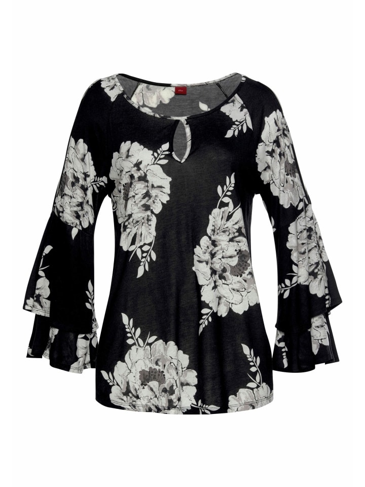 3/4-Arm-Shirt in schwarz-weiß-bedruckt