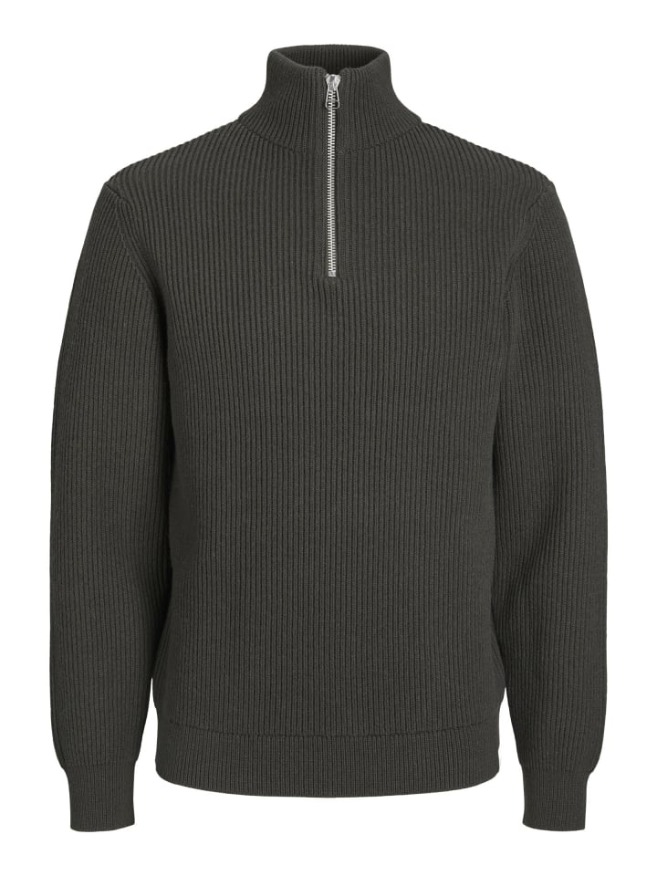 Strickjacke mit Viertelreißverschluss in Peat 1
