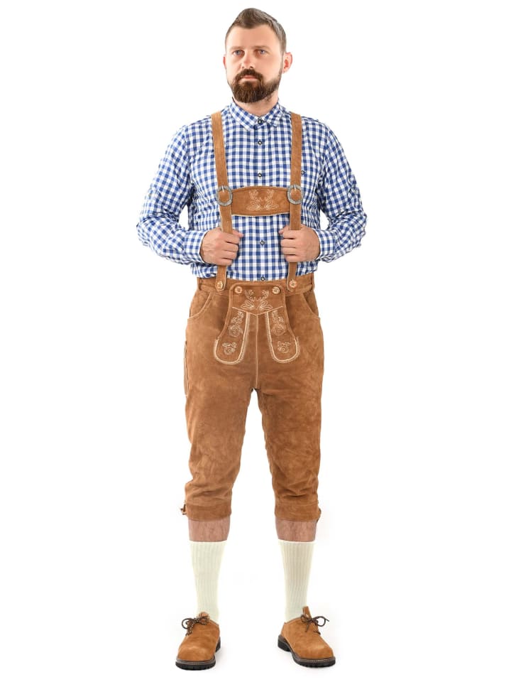 A. Salvarini Herren Trachten Lederhose Kniebundlederhose AS450 in Hellbraun