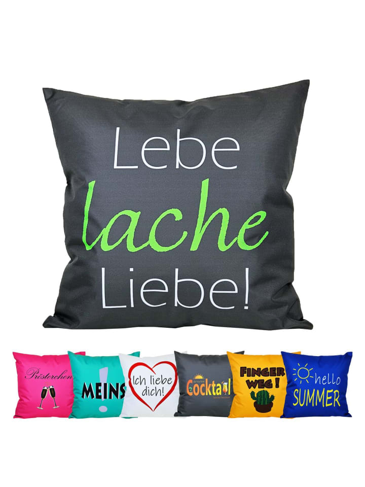 Outdoor Dekokissen Motiv 50x50cm lebe lache liebe in Hellgrün