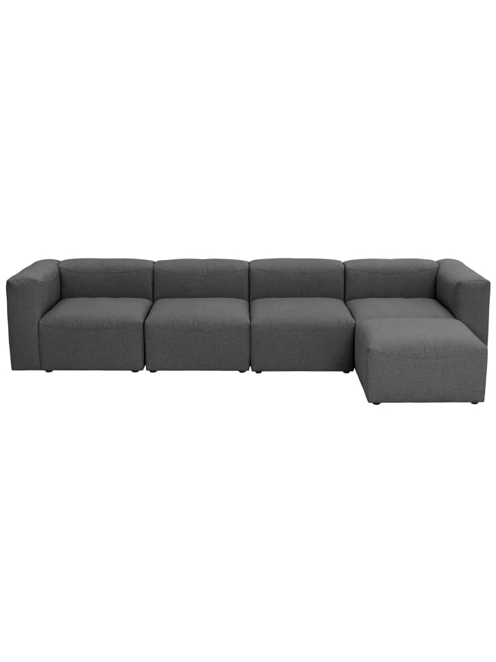 SOFA 4-Sitzer mit Hocker rechts Kattrina Flachgewebe anthrazit