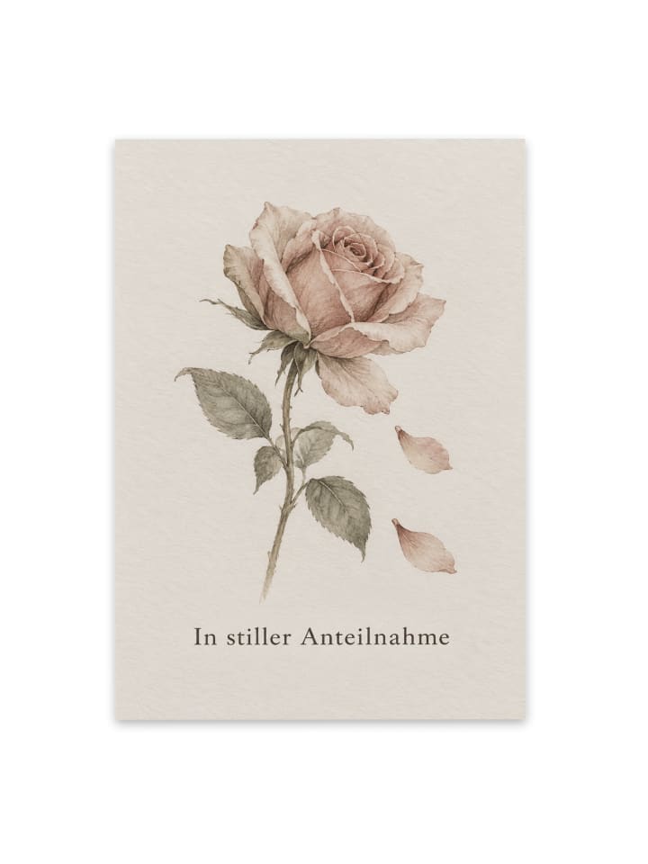 Trauerspruchkarte Rose tröstlich Design mit Spruch in Weiß