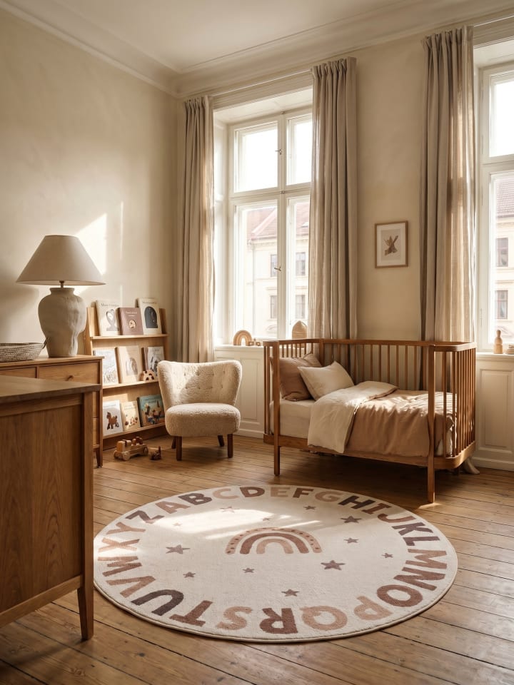 Kinderteppich Dinosaurier Waschbar Rutschfest Spielteppich in Creme
