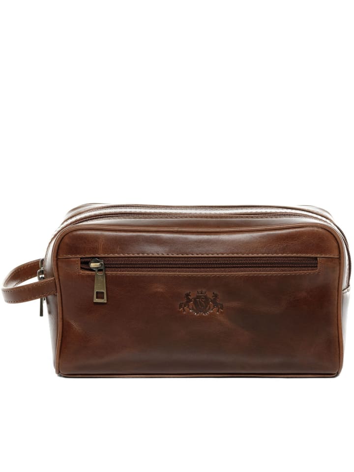 Leder-Kulturtasche echt Leder Kulturtasche groß hell-braun in braun