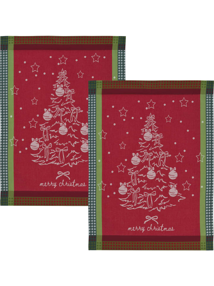 Baumwolle, Jacquard Geschirrtuch 2er-Pack Jolly Tree in rot
