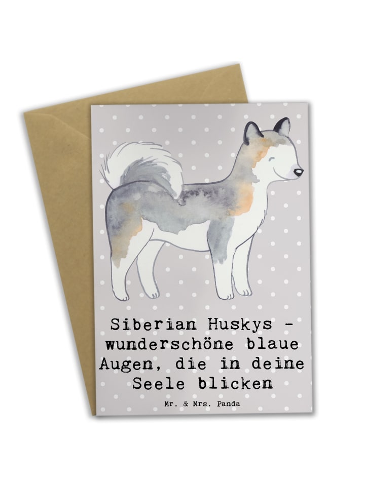 Klappkarte Siberian Husky Augenzauber mit Spruch in Grau Pastell