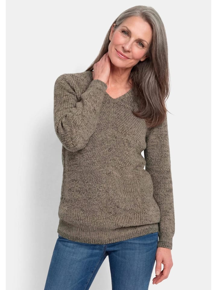 Kurzgröße: Strickpullover mit V-Ausschnitt in beige